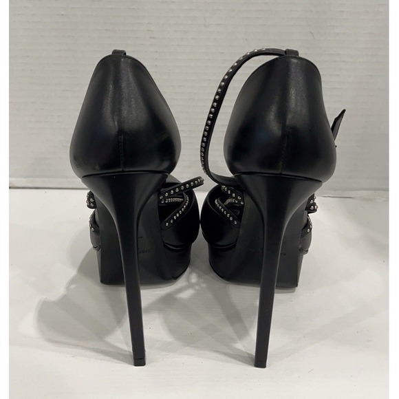 Saint Laurent Paris Black Leather Platform Stiletto Pumps Size EU 38 Italy Heels - Picture 10 of 16